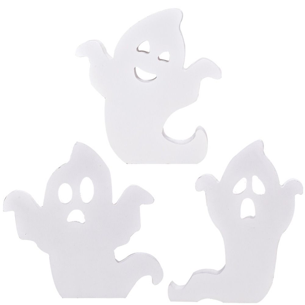 

3pcs/set Cartoon Halloween Atmosphere Decoration White Wooden Ghost Sign Friend 3pcs