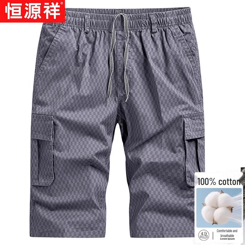 Hengyuanxiang Men s Washed Cotton Plaid Capri Cargo Pants 3XL