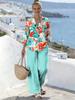 1116 European and American 1D printed women's suit resort style loose long-sleeved shirt casual trousers beach fashion trend