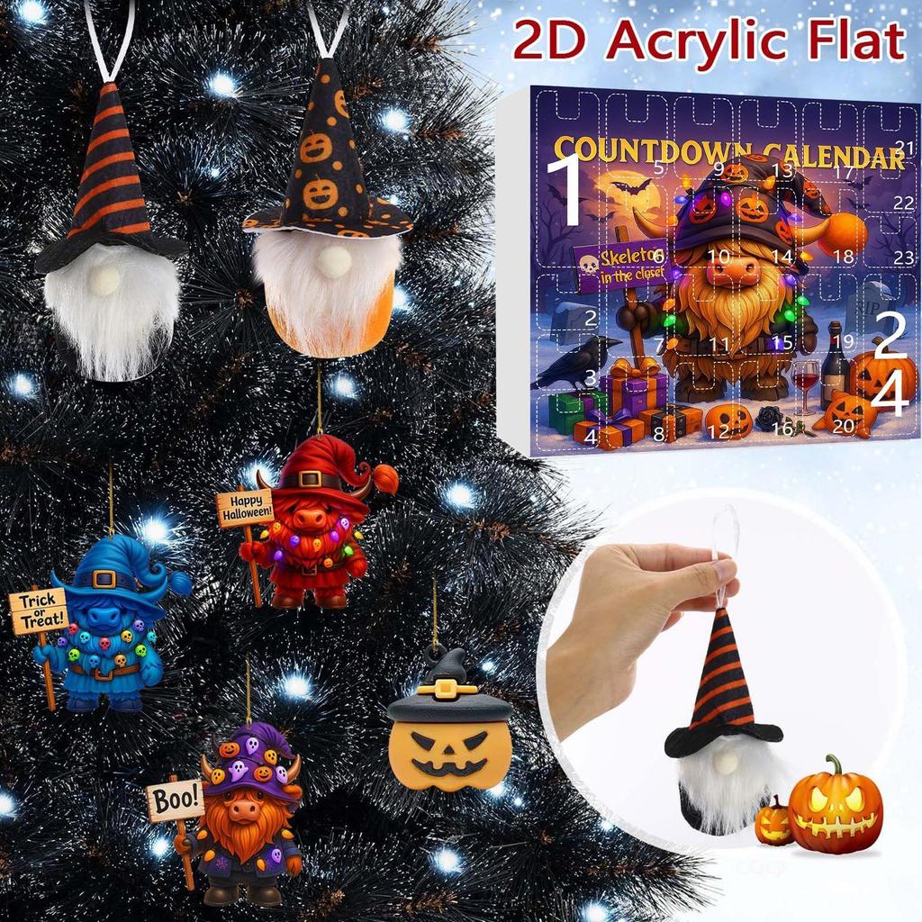 2026 Halloween Count Down Calendar 24-Day Halloween Countdown Calendar Gnome Doll Collectible 3D Resin 2D Acrylic Ornament For