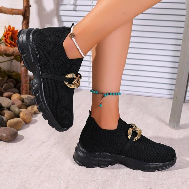 Fashion Ladies Shoes 2025 New Slip-on Women's Vulcanize Shoes Fashion Metal Decoration Plus Size Outdoor Casual Breathable Sneakers
