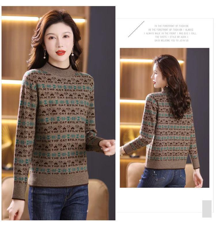 2024 Women's Autumn/Winter Half-Turtleneck Jacquard Knitted Sweater