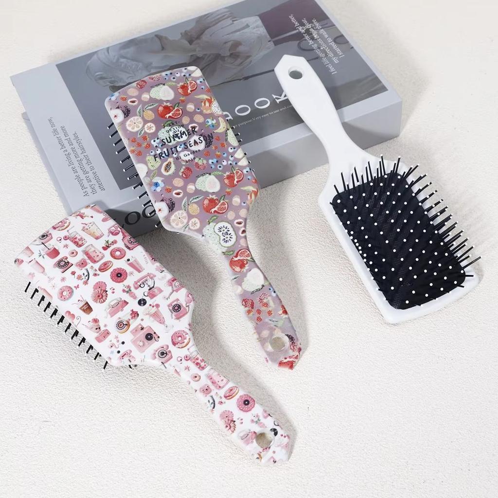 1 Piece of Fruit Beverage Snack Pattern Air Cushion Comb-anti-static,nylon Bristles,ergonomic handle,Special for Real Hair Wigs