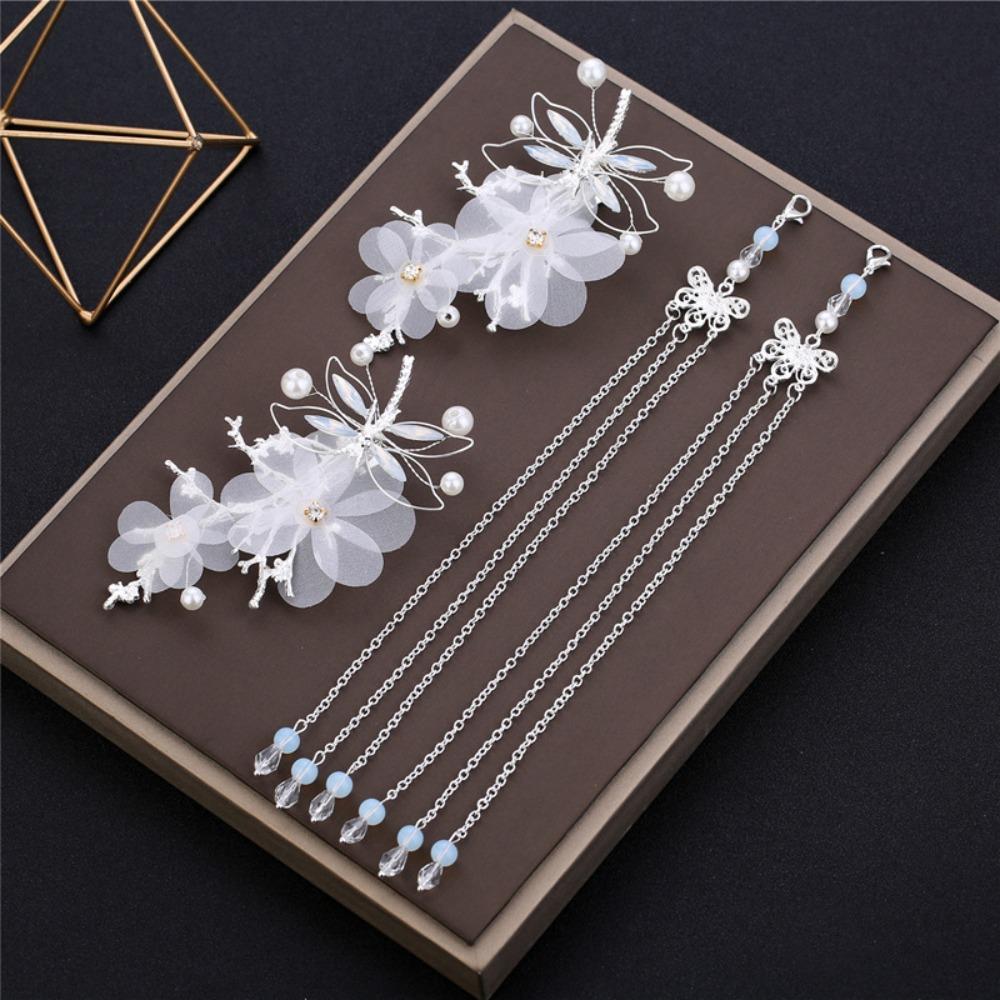 

Заколка для волос в форме бабочки с кисточками, многоцветный головной убор для ханьфу, очаровательные старинные шпильки серебряный