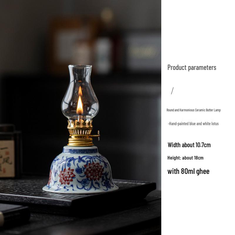 Retro Chinese Ceramic Kerosene Butter Lamp - Nostalgic Indoor Decor
