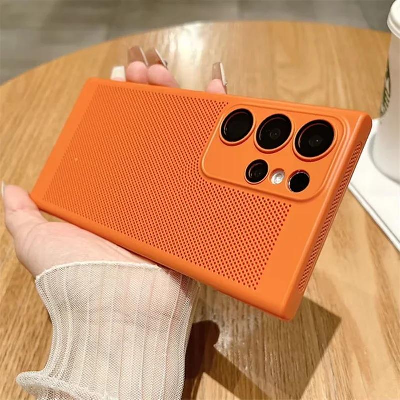 Mesh Heat Dissipation Breathable PC Case For Samsung S25 S24 S23 S22 S21 Plus Note 10 20 Ultra S20FE Ultra Thin Matte Hard Cover