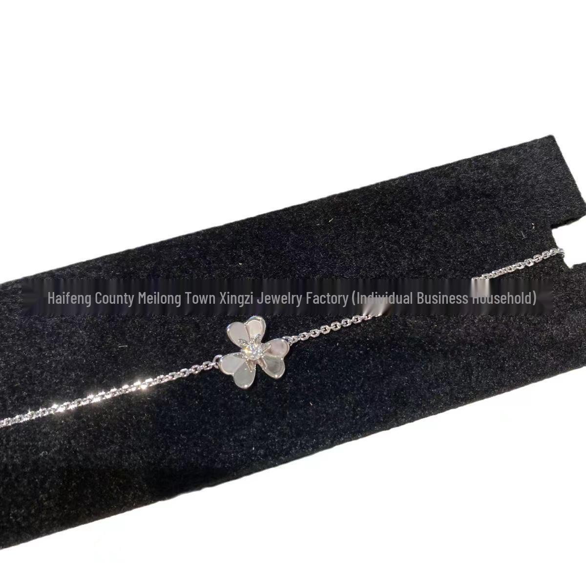 

Браслет и чокер из 18-каратного золота с лепестками клевера и полным бриллиантовым дизайном, не тускнеющий, для женщин Champagne Gold