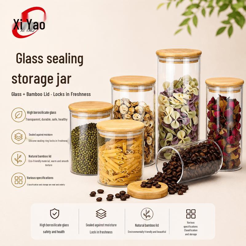 Xiyao Glass Storage Jar with Bamboo Lid