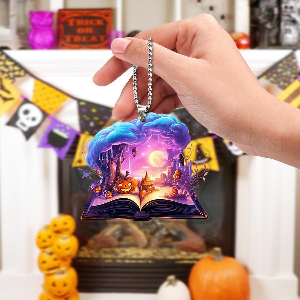 Magic Halloween Themed Book Pumpkin Pattern Acrylic Pendant For Decor Holiday