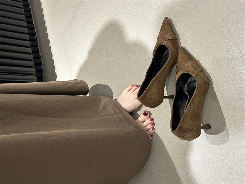 

stiletto with skirt suede fashionable versatile pointed high heels small fragrant sexy comfortable single shoes women 40