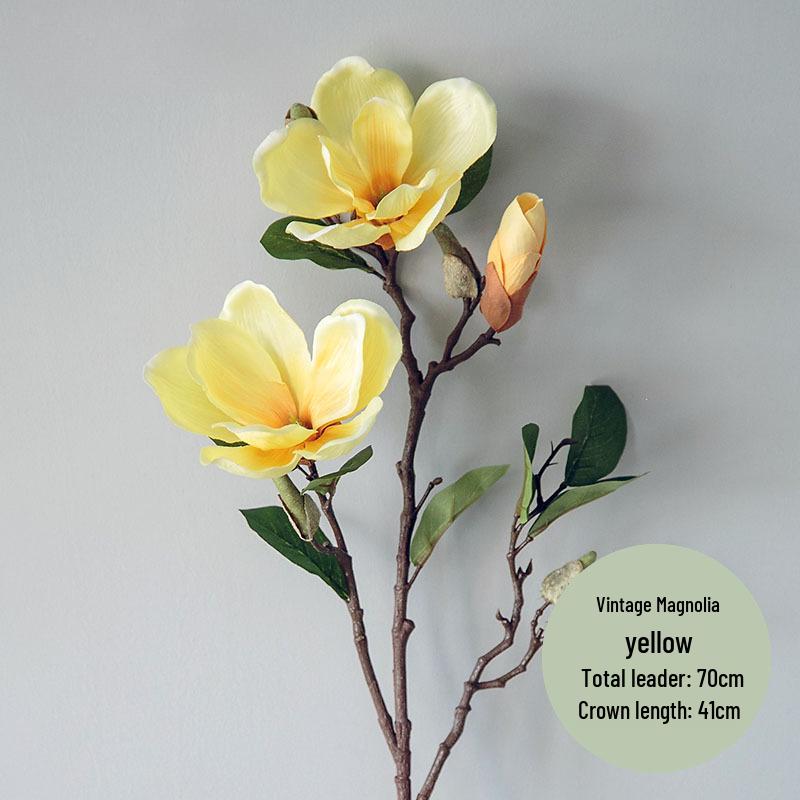 Retro Magnolia Artificial Flower Arrangement - Decorative Single Stem Bouquet for Living Room or Dining Table.