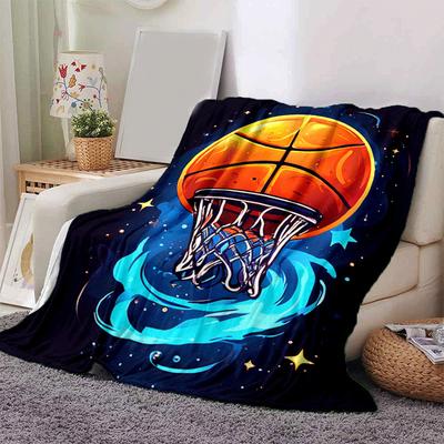 1pc Basketball Printing Lightweight Flannel Blanket, Comfortable and Warm Blanket, for Camping Sofa Bed and Couch Office, Suitable for Gift B