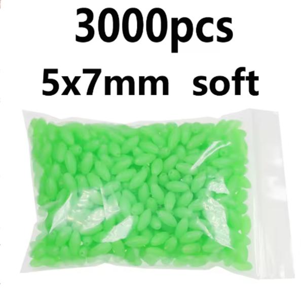 1000/3000PCS Wholesale Red Green Oval Soft Rubber Luminous Fishing Beads Glowing Sink Beads For Fishing Rigs Fishing Lure Tackle