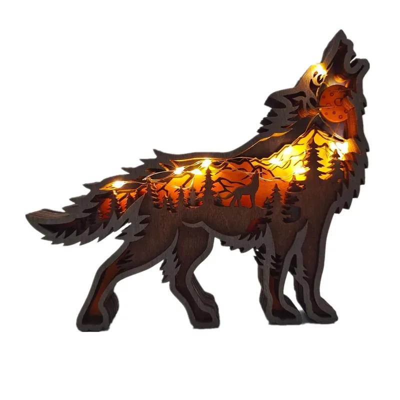 Wolf Totem Tre hul Jul Dyr Kreativitet Skrivebord Hjem Utskjæring Håndverk Dekor LED Stue Dekor Tilbehør