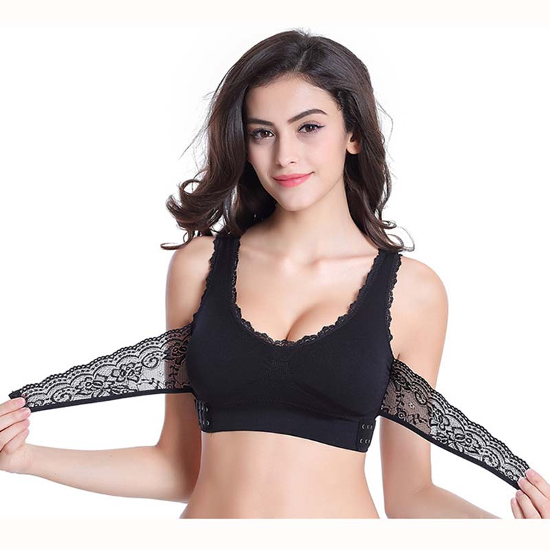 Big Size Bras Push Up Gather Lingerie Sexy Women Bra Front Clouse Lace Trim Sleep Wire Free Sports Bralette Brassiere