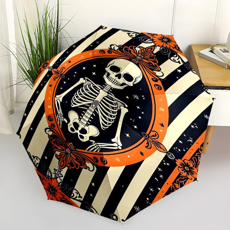 1pc Halloween Skeleton Illustration Umbrella with Plastic Handle, Suitable for All Seasons Outdoor PT416