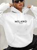 Milano Italy Polyester Hoodie for Women 100% Knit Fabric Alphabet Print Casual Long Sleeve Sweatshirt with Pocket