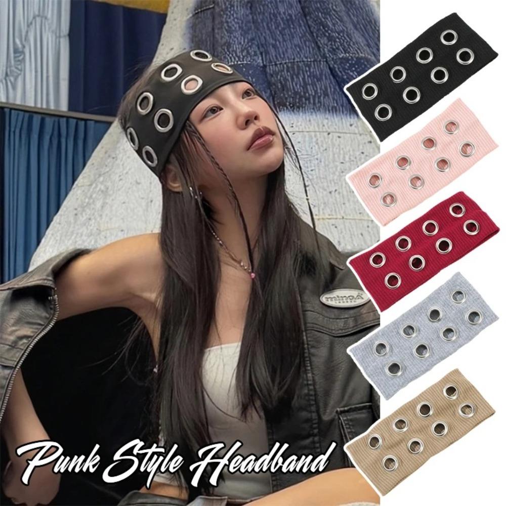 Fabric Rock Head Band Metal Eyelets Hollowed Out Eyelets Headband Punk Headwrap  Punk Style