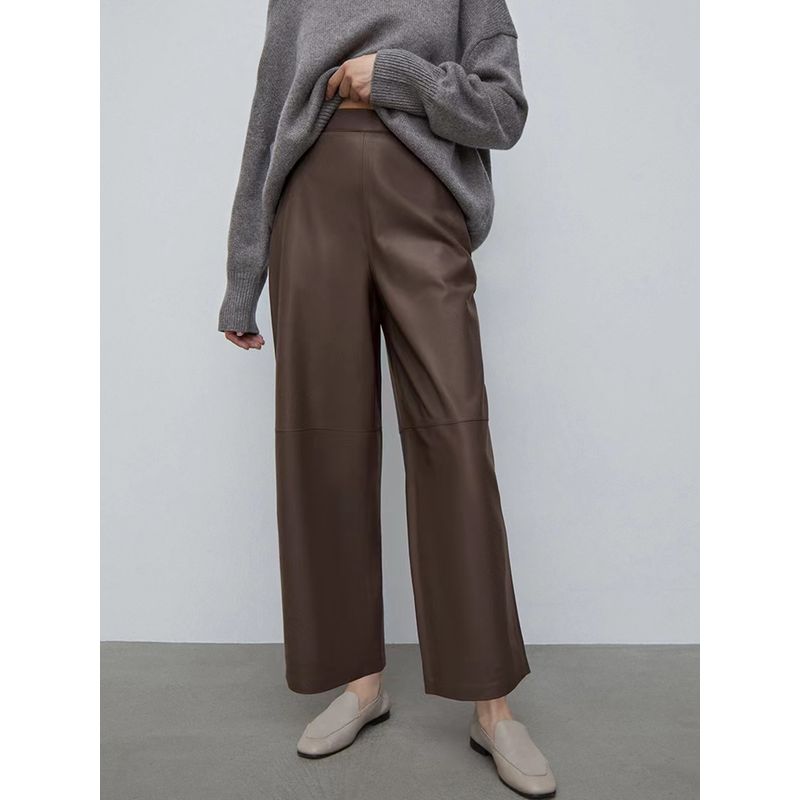Fashion New Arrival Fashion High Waist Straight Pants Nine Points Casual PU Leather Pants Casual PU Leather Pants