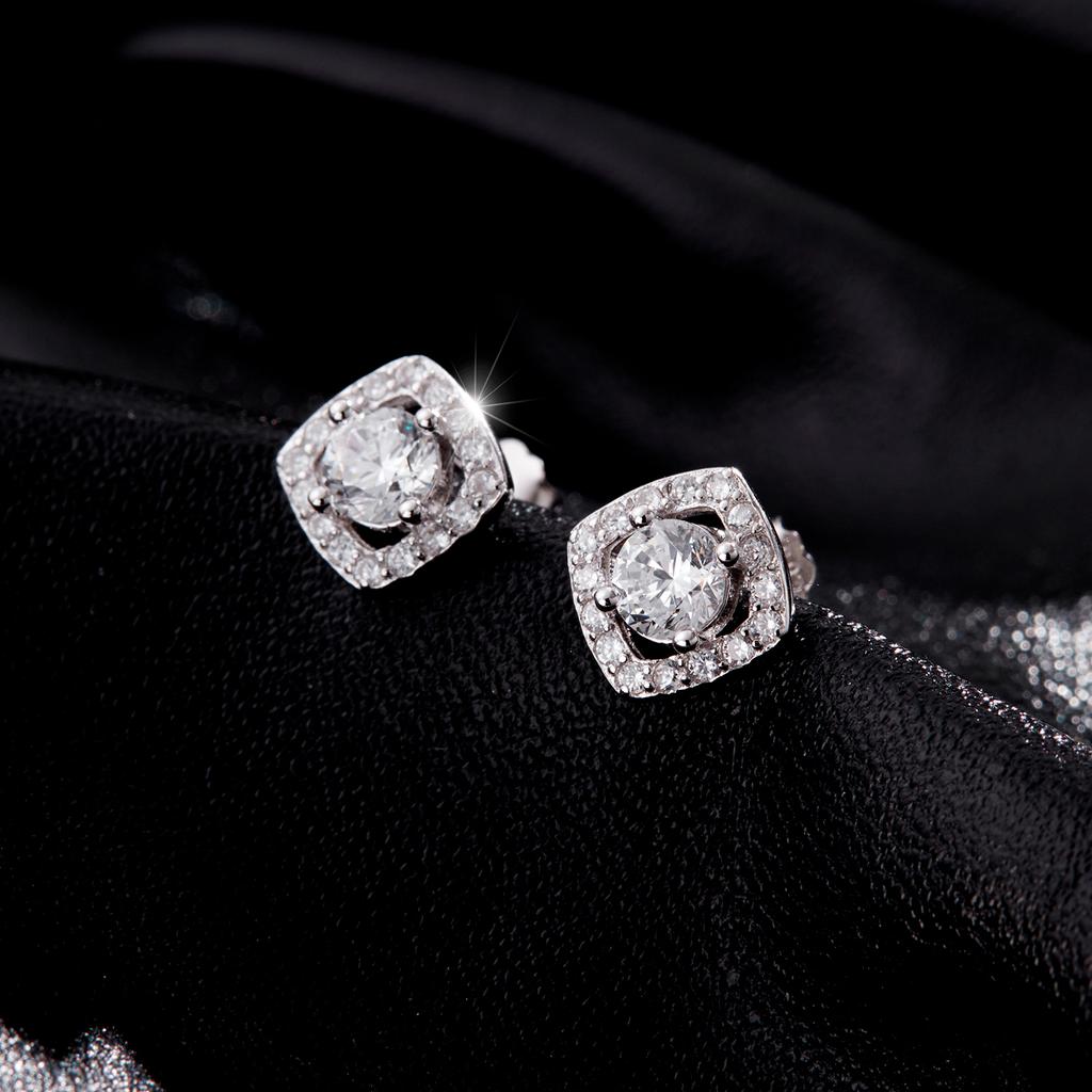 MODIAN 925 Silver Luxury Sparkling Sugar Cube Zirconia Stud Earrings For Women Wedding Engagement Fine Jewelry