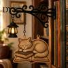 Cat Decor for Book Lovers Vintage Bookshelf Light with Sleeping on Design, Retro Lantern Unique Craft Gifts Students Lamp Reading, Decorative
