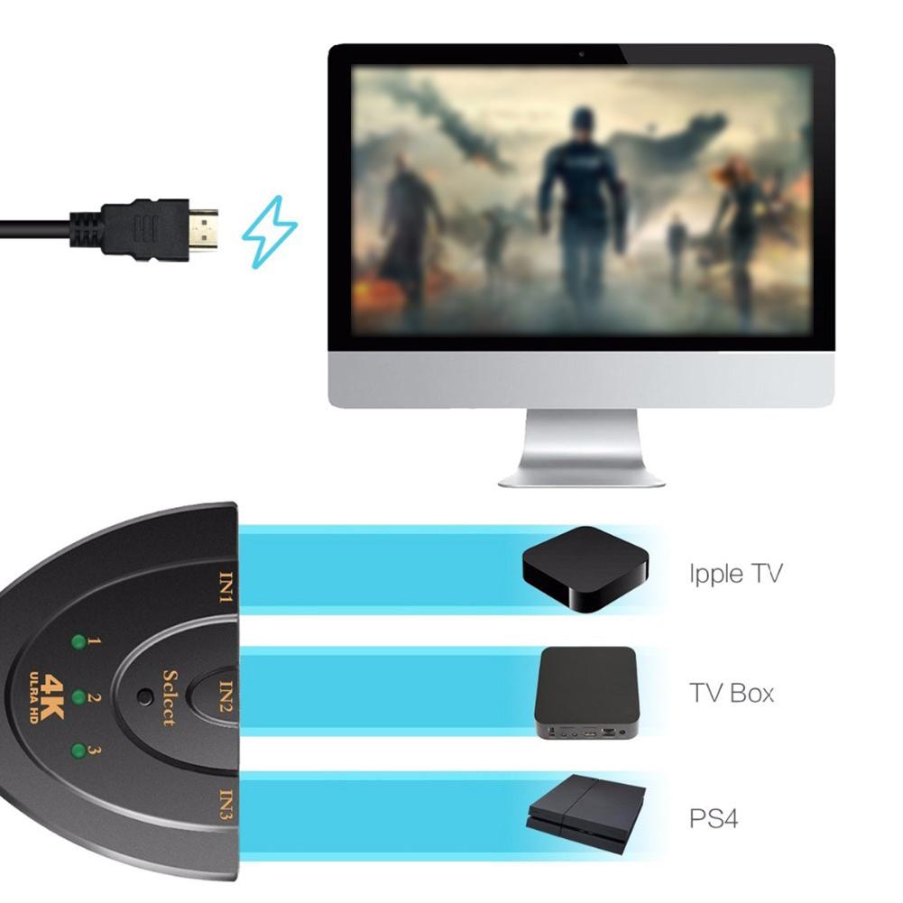 HDMI-compatible Three-Cut-One Pig Tail 3X1 4K*2K HD Converter 3 In 1 Out With Cable HD Video Switcher