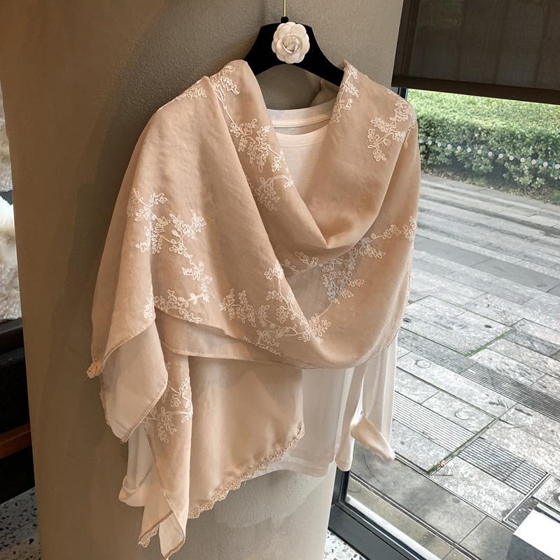 Floral Embroidered Lightweight Breathable Scarf For All Season
