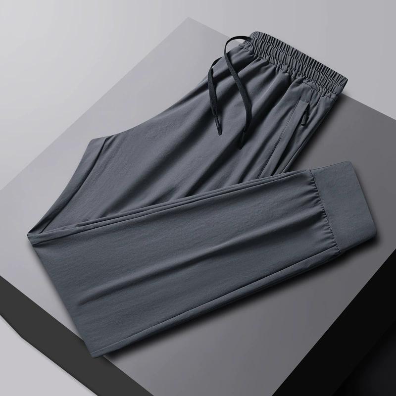 Sommer Eis Seide Schnelltrocknende Freizeithose für Herren, Dünne Hose mit geradem Bein, Atmungsaktiv Übergröße, Lockere Passform, Sportliche Knöchellange Hose für Herren