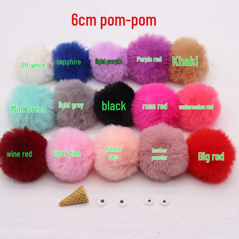 6cm Pom-Pom Plush Ball Beaded Keychain - Faux Rabbit Fur, Ideal for Bags, Keys, Earphone Cases 6cm Pom-pom with Beaded Chain чёрный