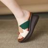 Fashion Slippers Women Leather Shoes Wedges Open Toe Casual Anti Slippery Slides Fashion Outside Beach Leaf Shaped Sandals