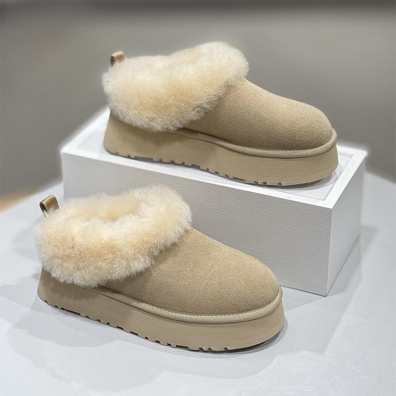 Designer-Schneestiefel mit dicker Sohle und erhöhtem Schaft, integriertem Lammfell-Wolle, für Damen im Winter 2024, Neue warme und flauschige Kurzstiefel