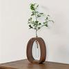 1pc Walnut Solid Wood Flower Set Hotel Decoration Simple Glass Plant Flower Arrangement Mini Aquatic Vase Hydroponic Flowerpot