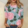 Women's floral print fashionable casual round neck long sleeved shirt