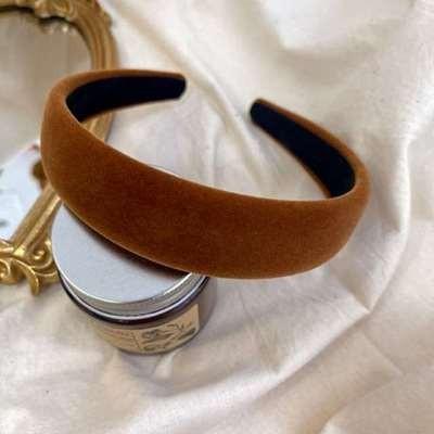 Korean Retro Elegant Velvet Sponge Headband Winter High Cranial Top Wide Edge with Red Press Hair Clamp