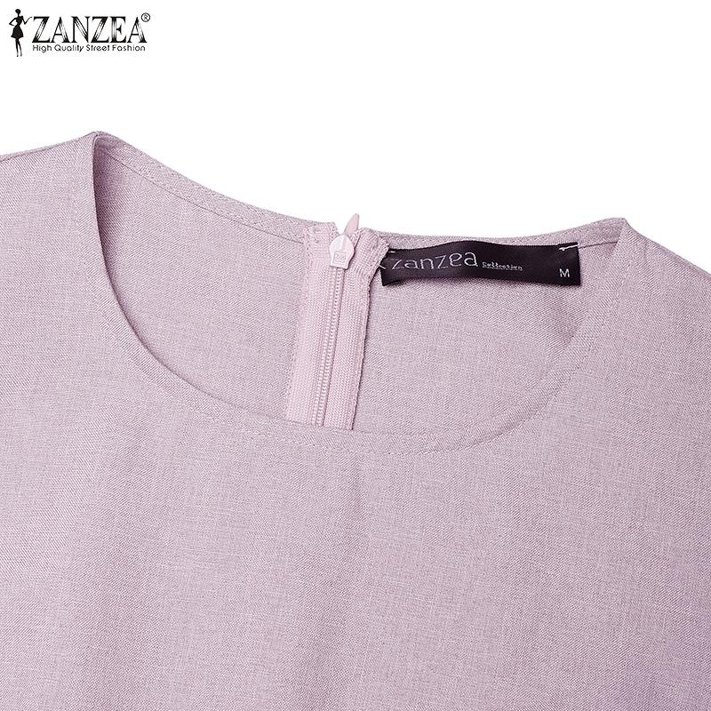 ZANZEA Women Casual Round Neck Solid Color Summer Short Sleeve Dress