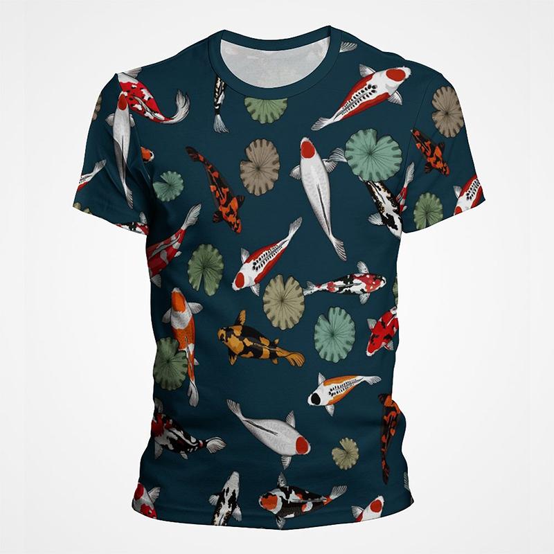 Goldfish and Koi Pattern Printed T-shirt Summer Men's Retro Top Fashion Trend Cool 3D Printed Top T-shirt Pullover