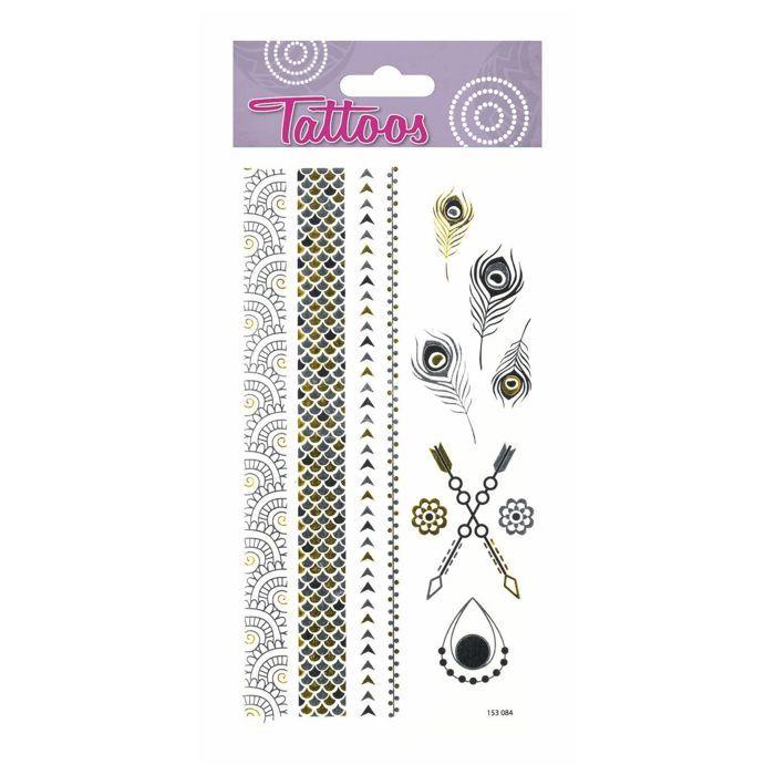 Tatouages temporaires - Flèches et plumes - Noir - Dorures