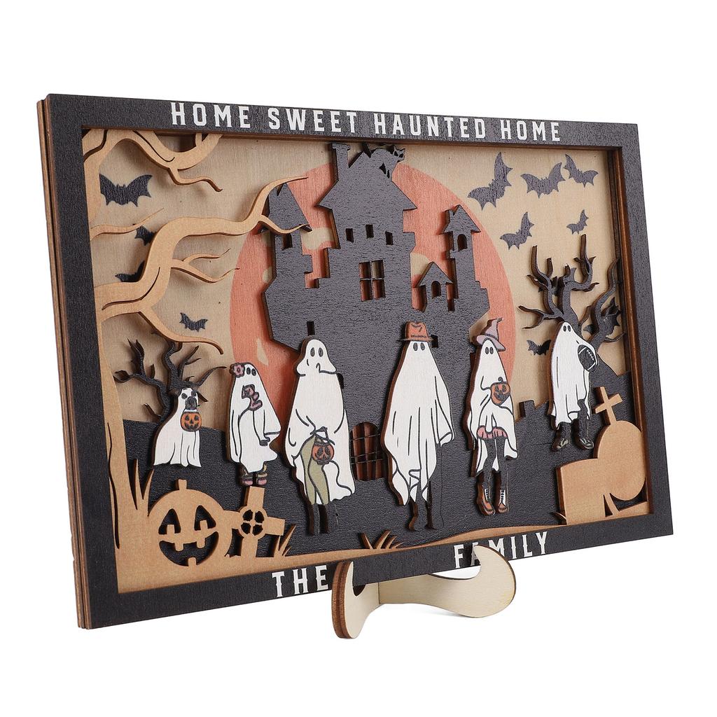 Wooden Ghost Sign Decor Tabletop 3D Crafts All Hallows Day Family Gift Holiday Decoration