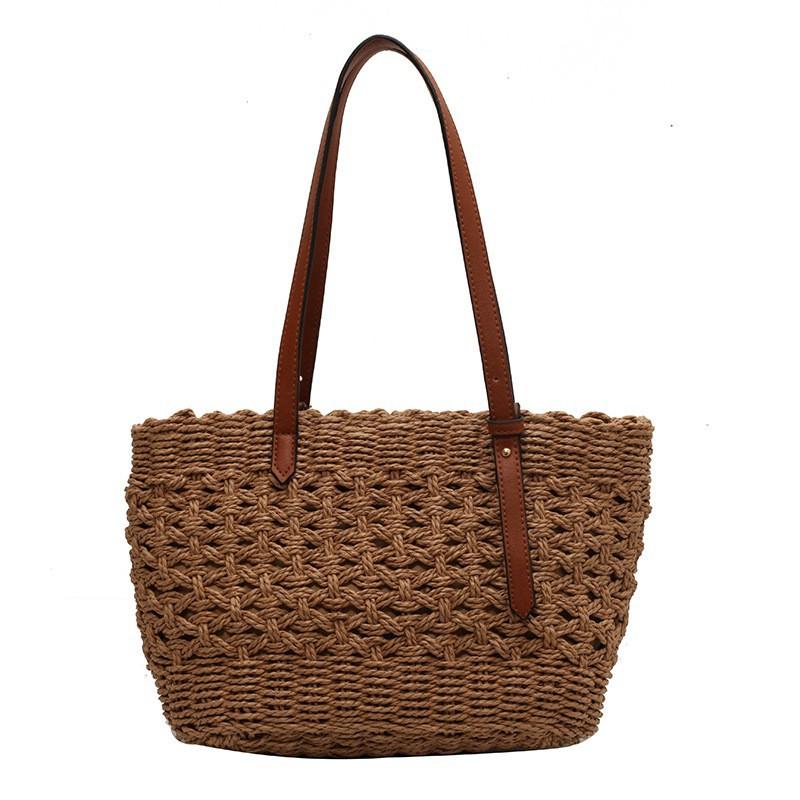 

Pastoral Style Large-capacity Tote Bag Women s 2025 New Fashionable Simple Woven Small Fresh Shoulder one size коричневий