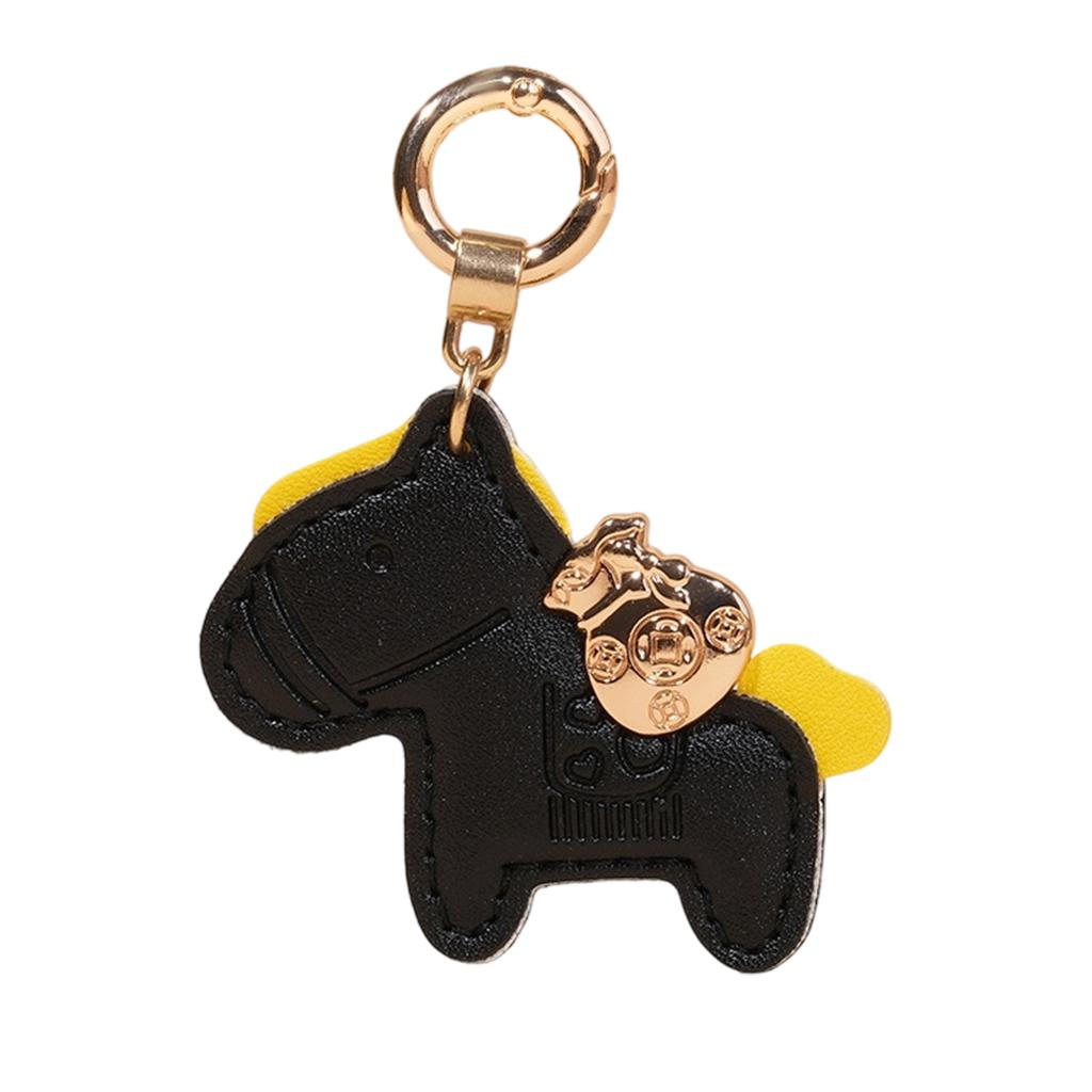 Leather Keychain With Horse Charm For Bringing Wealth And Luck Handmade Keyring Charm for Travel and Work
