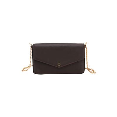Klassisches dreiteiliges Leder-Set Metallkette Umschlagtasche neue Schulter schräg zu tragen Damenhandtasche kleine quadratische Tasche