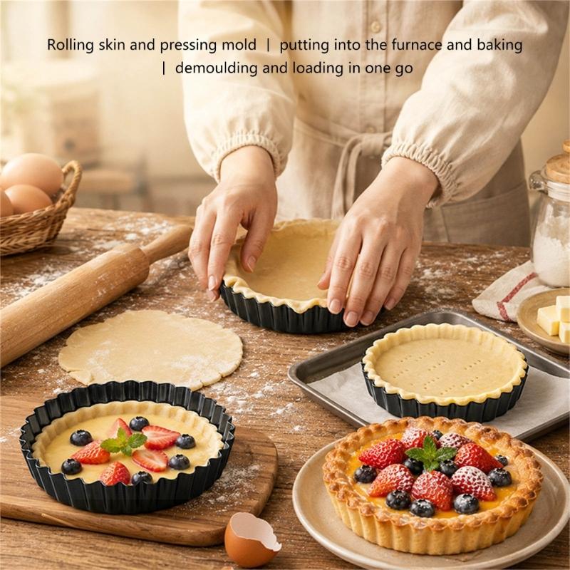 Nonstick Round Baking Pan with Fluted Wall and Removable Base for Pie, Pastry, Dessert, and Family Kitchen Use