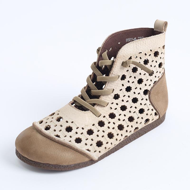 Spring and summer new retro leather high-top cool boots round head hollow single shoes fashion