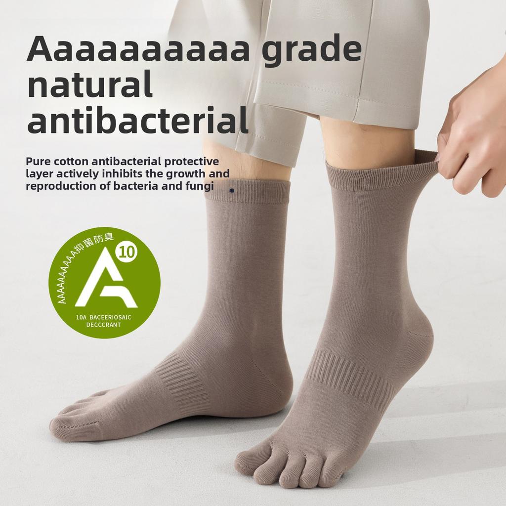 Cotton Five-heel Socks for Men, Mid-length, Suitable for Spring and Autumn, Sports Style, Black Pure Cotton Toeless Socks, Foot Coverings