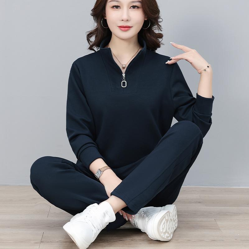 Fashion Women Sport Tracksuit Spring Autumn Half Zipper Stand Collar Casual Two Piece Set Ladies Daily Outdoor Sportswear