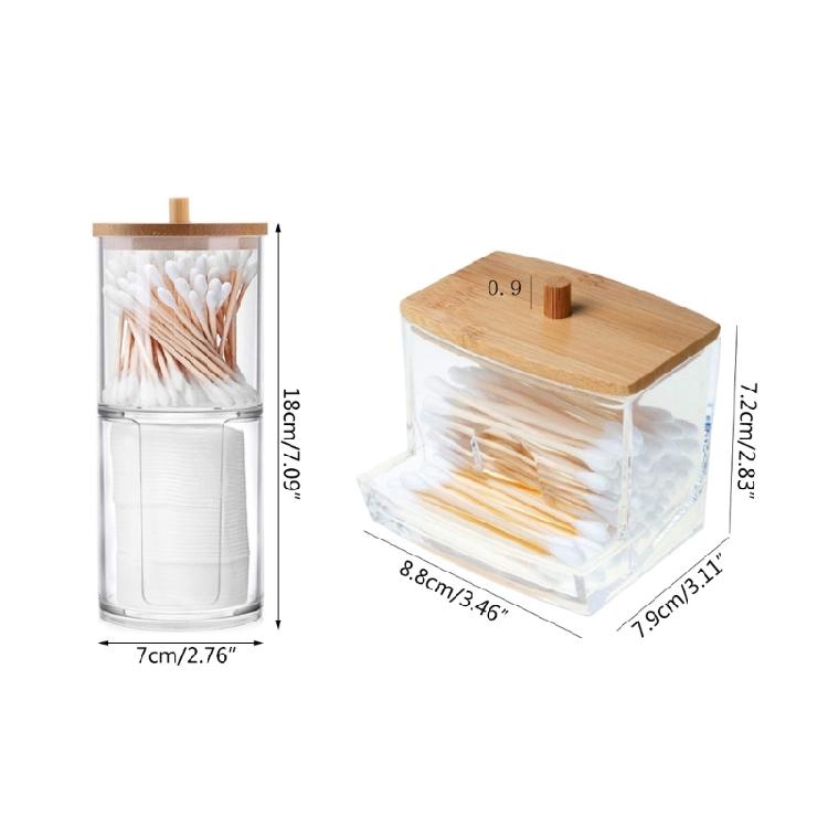 Qtip Holder Dispenser with Bamboo Lid Cotton Ball Pads Swabs Holder Jar Bathroom