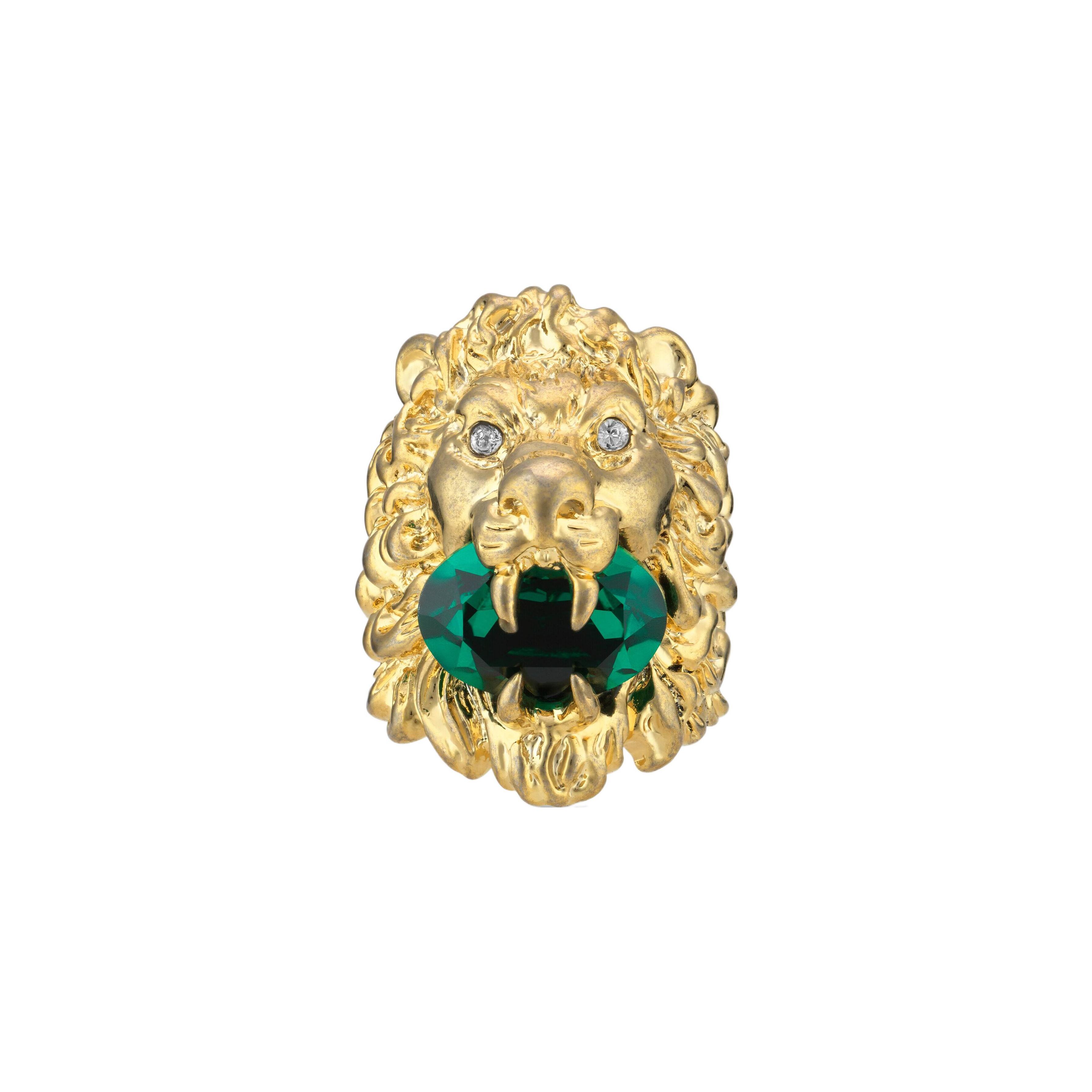Gucci Crystal Lion Head Fashion Jewelry Matte Ring Women rings Gold 675305-I6658-8520 M