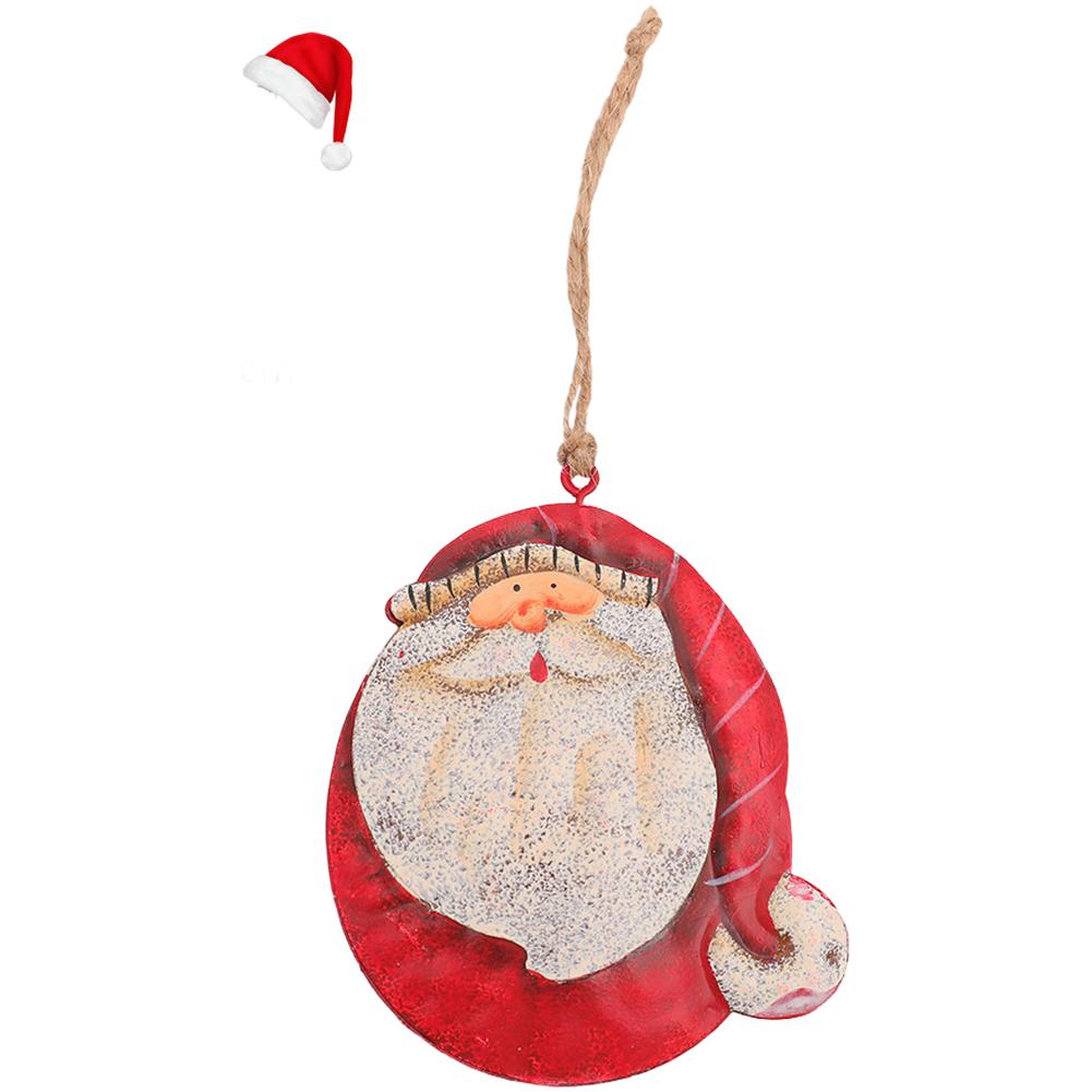

Double Sided Hand Painted Iron Christmas Ornament with Santa Claus and Snowman for Tree and Wreath Holiday Decor