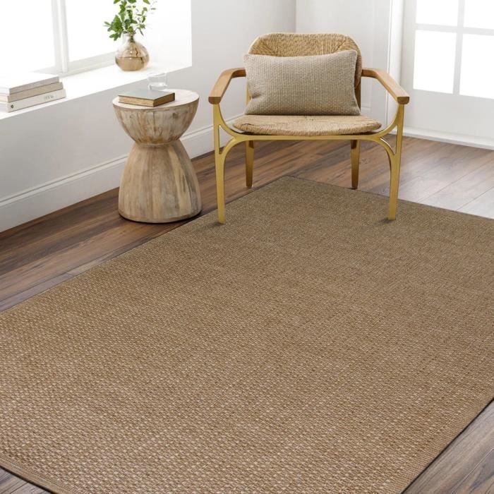 Beige Checkerboard Pattern Jute Look Rug 190x290