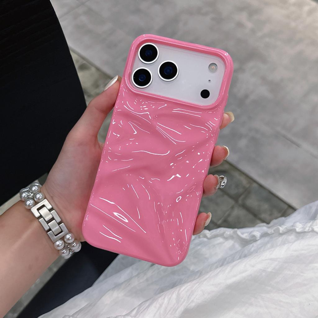 Candy Color Ripple Texture Glossy Phone Case for iPhone 17 Pro Max 16 15 14 Plus 13 12 11 Wave Anti Drop Shockproof Cover